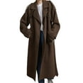 thumbnail image 1 of Abrigo de Invierno de Lana Cruzado para Mujer, Larga, Solapa, Midi, Tipo Gabardina, con Cinturón Marrón Oscuro M, 1 of 10