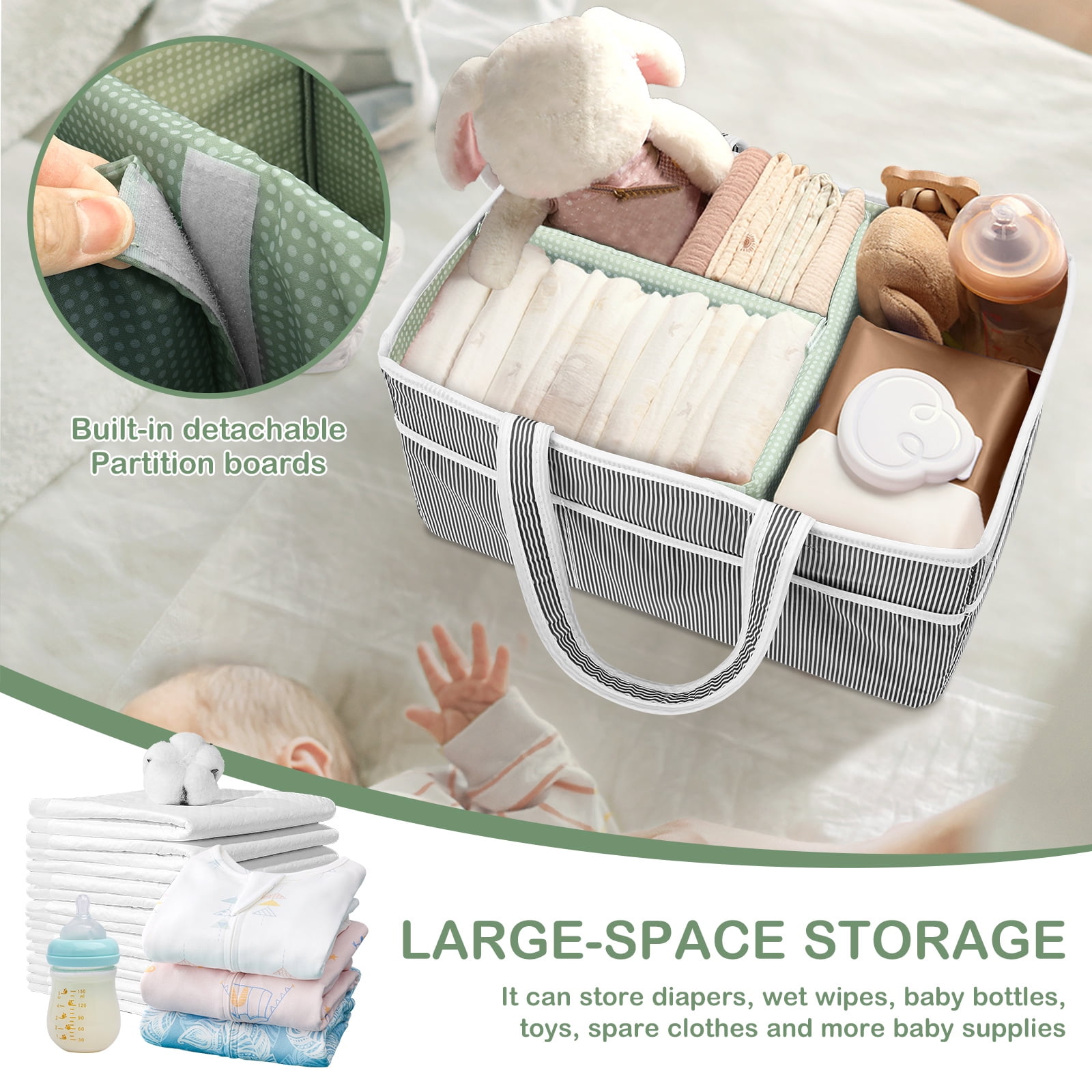 FKSZLL Baby Diaper Caddy Organizer Portable Nursery Storage Basket with Handle for Changing Table Newborn Essentials Baby Shower Presents and Registry Must Haves