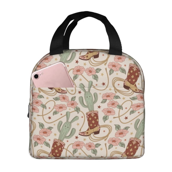 Vsdgher Floral Cowboy Boots Lunch Bag, Lunch Box for Women Adult Men, Lunch Tote Insulated Cooler Lunch Container for Work/Office/Picnic/Travel
