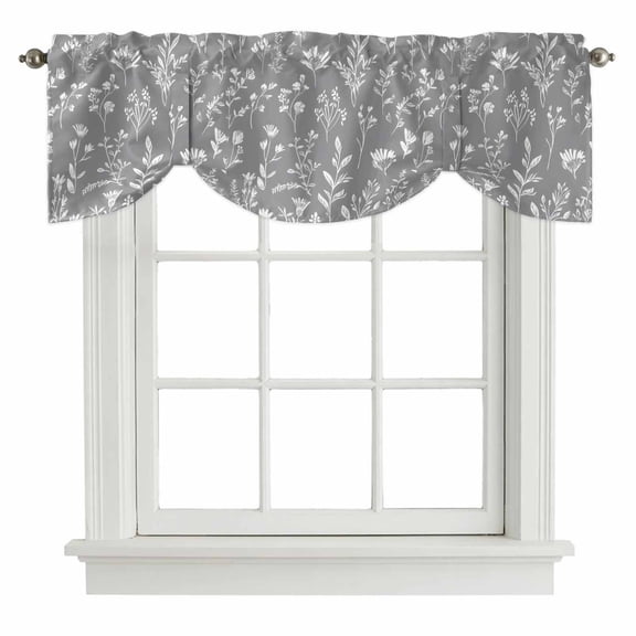 Tie Up Valances for Windows, White Grey Spring Floral Adjustable Valance Curtains Window Treatment for Living Room/Bedroom, Summer Flowers Botanical Rod Pocket Kitchen Curtains & Drapes 54x18 Inch
