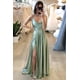 thumbnail image 2 of Vestido de dama de honor Monvelli, largo, cuello vuelto, satinado, verde esmeralda, 2 of 7