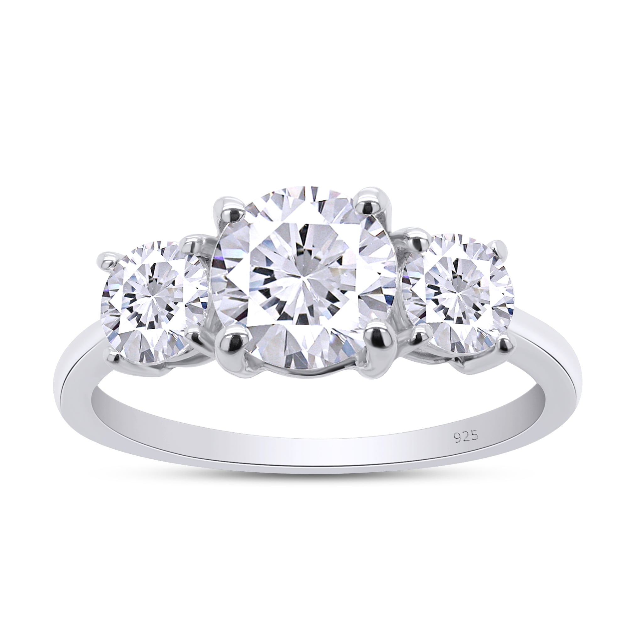 AFFY 3-Stone Engagement Ring for Women, 1.60CT Round Moissanite Diamond 18K White Gold over Silver-7.5