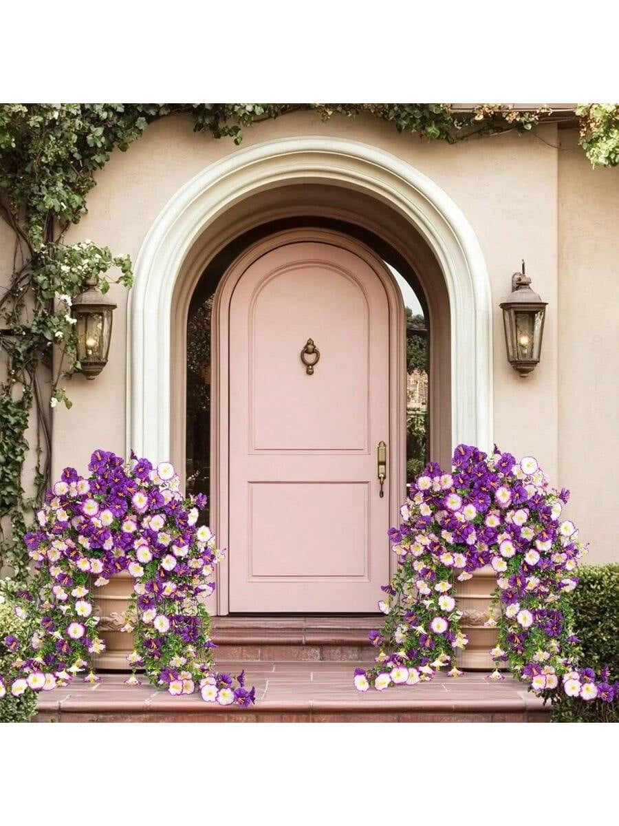4pcs Artificial Morning Glory Hanging Artificial Petunia, Simulated Fake Flowers For Wedding Party Indoor And Outdoor Garden Wall Hanging Fake Flower Decoration