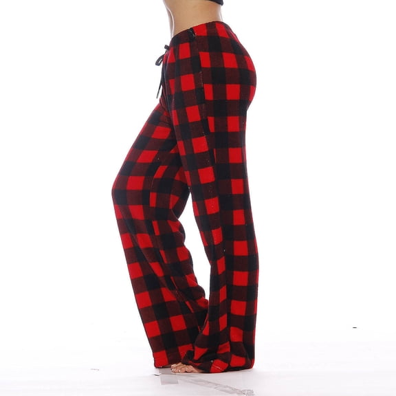 GXIPO Fuzzy Pajama Pants Women Winter Soft Fleece Buffalo Plaid Flannel Plush Drawstring Pajama Bottoms Homey Fluffy Velvet Home Pants Red L
