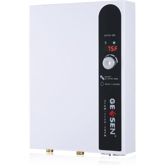 Tankless Water Heater Electric 27kW 240V, Instant On Demand Endless Hot Water Heater with Digital Temperature Display Point of Use for Residential Whole House Shower, ETL Certified