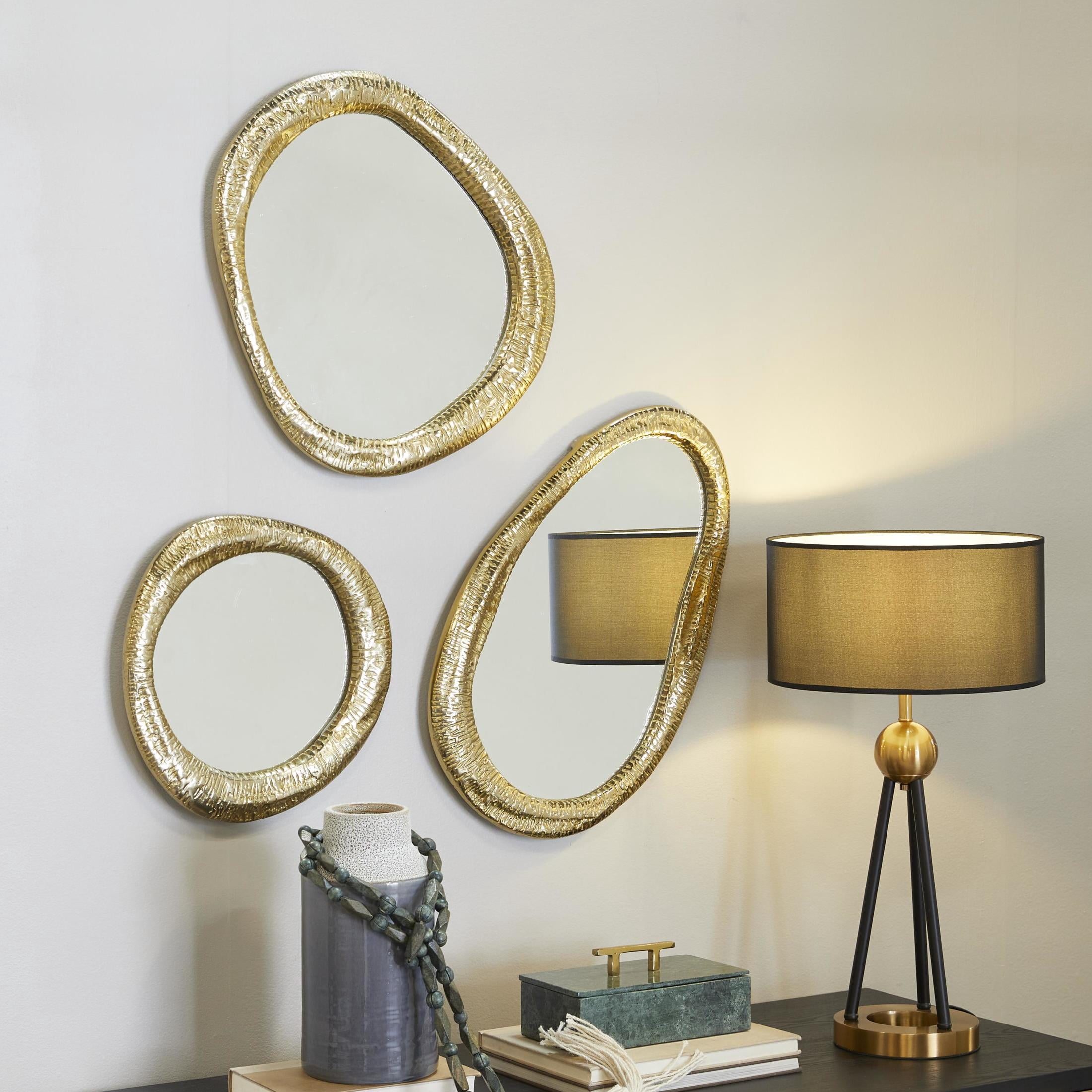 DecMode 23", 19", 15"H Gold Abstract Wall Mirror, Set of 3