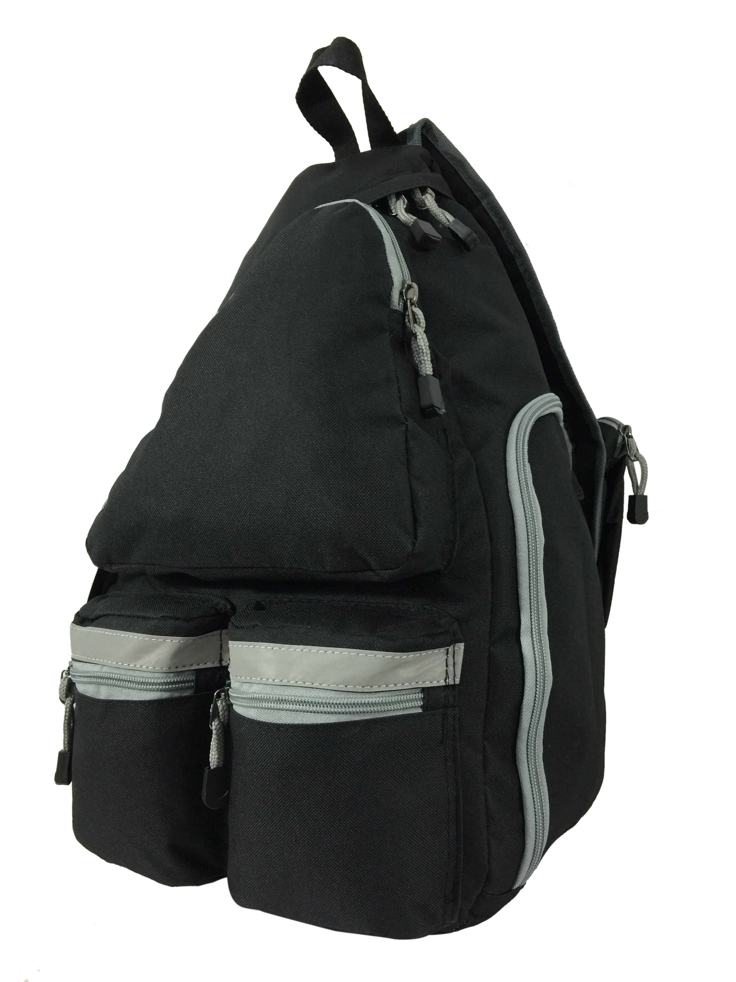K-Cliffs 20 inch Unisex Reflective Sling School Backpack Travel Daypack Safety Bag Black, 100% Polyester