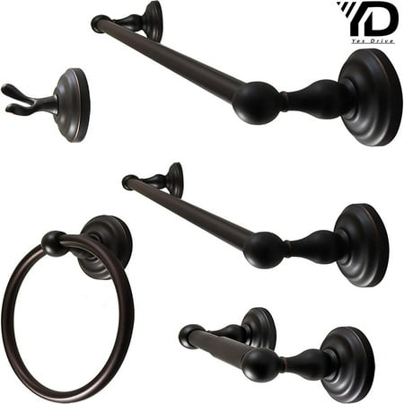 

Bathroom Accessories Set Bath Hardware Includes Robe Hook Toilet Paper Holder Towel Ring 18” & 24” Towel Bar Duty Metal Bath Hardware Set Wall Mounted (5-Piece Oil-Rubbed Bronze)