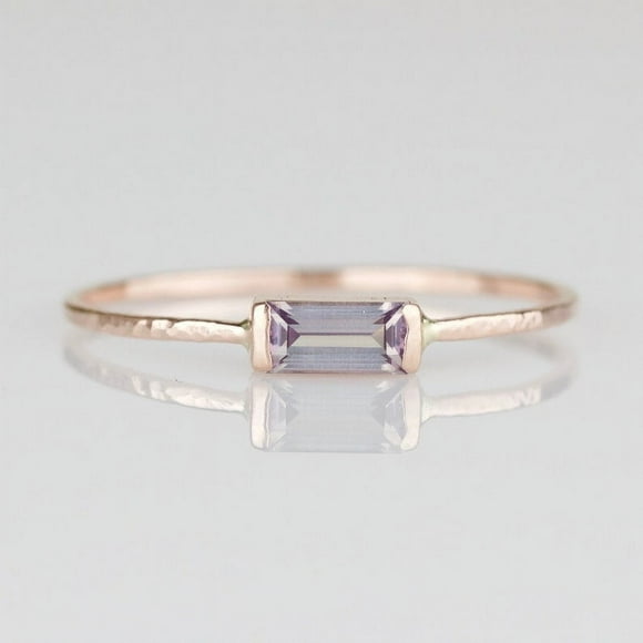 Faux Alexandrite Baguette Ring | June Birthstone Ring | SOLID 14k Baguette Faux Alexandrite Ring | Art Deco Alexandrite | Rose Yellow White