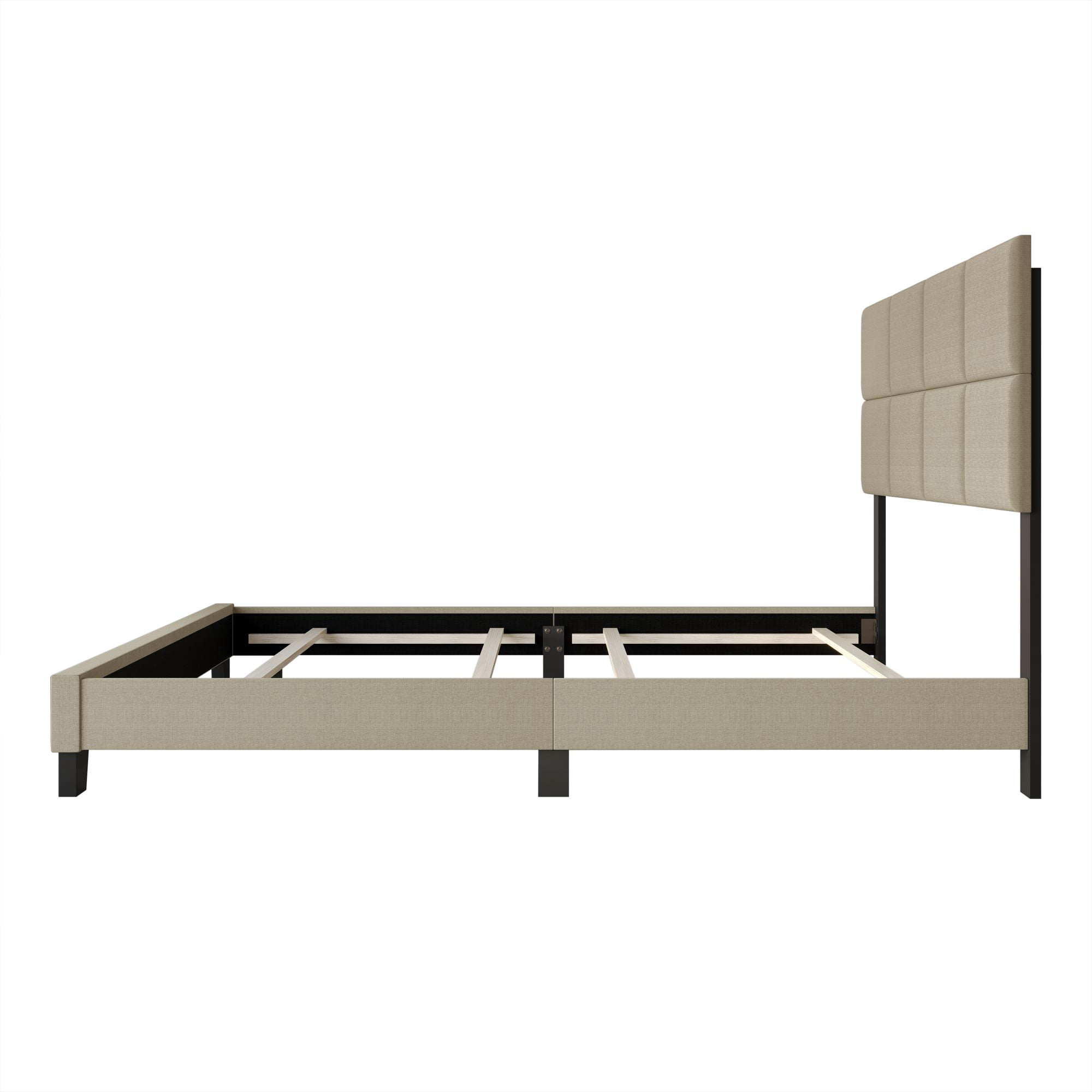Home Design Lufkin Full Upholstered Panel Bed Frame with Checkered Tufted Headboard & Foam-Filled Comfort, Beige, Easy Assembly