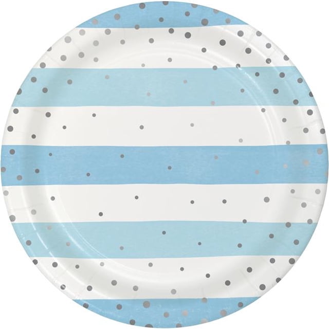 Creative Converting 346291 9 in. Foil Celebration Dinner Plates, Blue & Silver - 96 Count