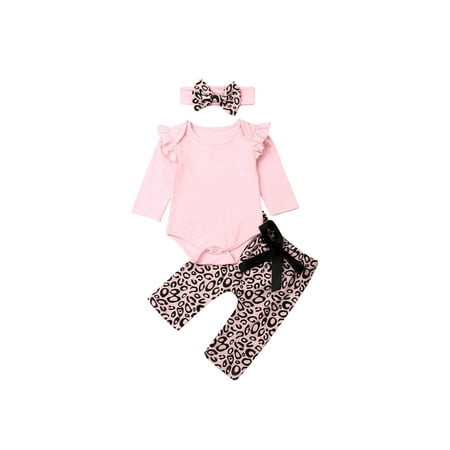 

Infant Baby Girls Pink Tops Leopard Printed Pants Outfits