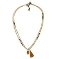 thumbnail image 2 of Gleaming  Tiger's Eye Hand of Hamsa Brown Tassel Brass Bead Necklace, 2 of 5