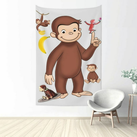 Curious George Tapestry Aesthetic Wall Hanging for Living Room Bedroom Art Tapestries Poster Blanket College Dorm Home Decor 60x40 Inch