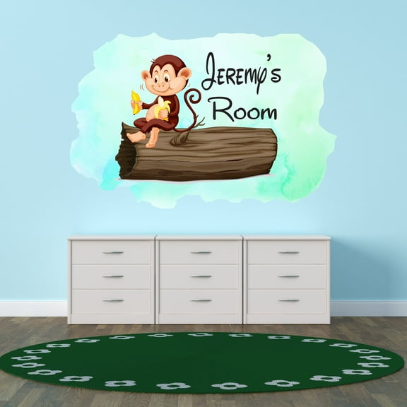 Personalized Animal Wall Decals for Kids Room - Jungle Animals Funny Baby Monkey Daycare With Easy Installation Instructions Custom Name Sticker - Size: 20 In x 14 In