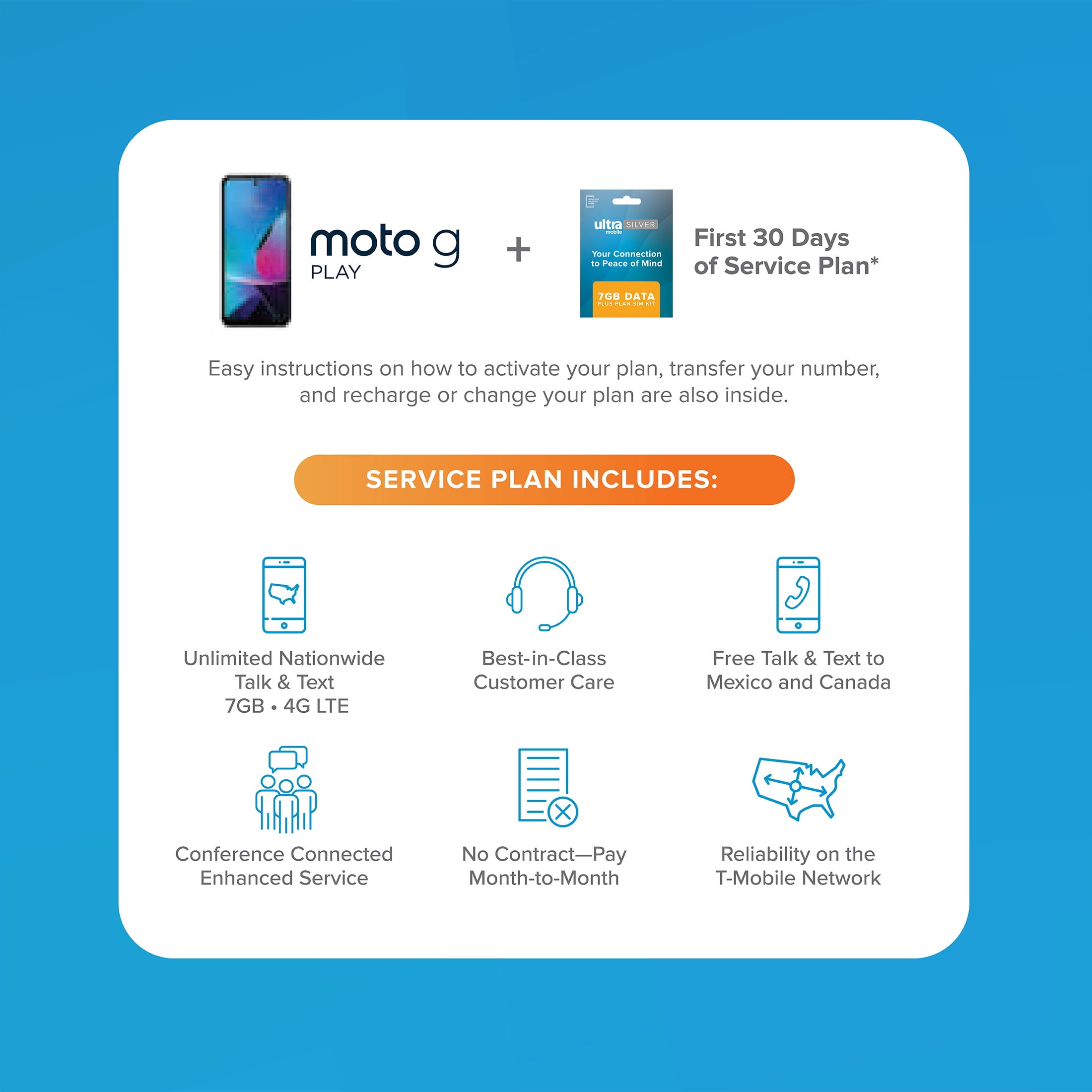 ​​Ultra Mobile Silver Motorola moto g play Smartphone + 7GB 30 Day Prepaid Wireless Plan - For Seniors 65+