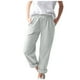 thumbnail image 1 of Gibobby pantalones deportivos mujer Pantalones de cintura elástica de lino para mujer Pantalones rectos sueltos de color sólido con bolsillos para negocios de trabajo en la playa (Gris, L), 1 of 5