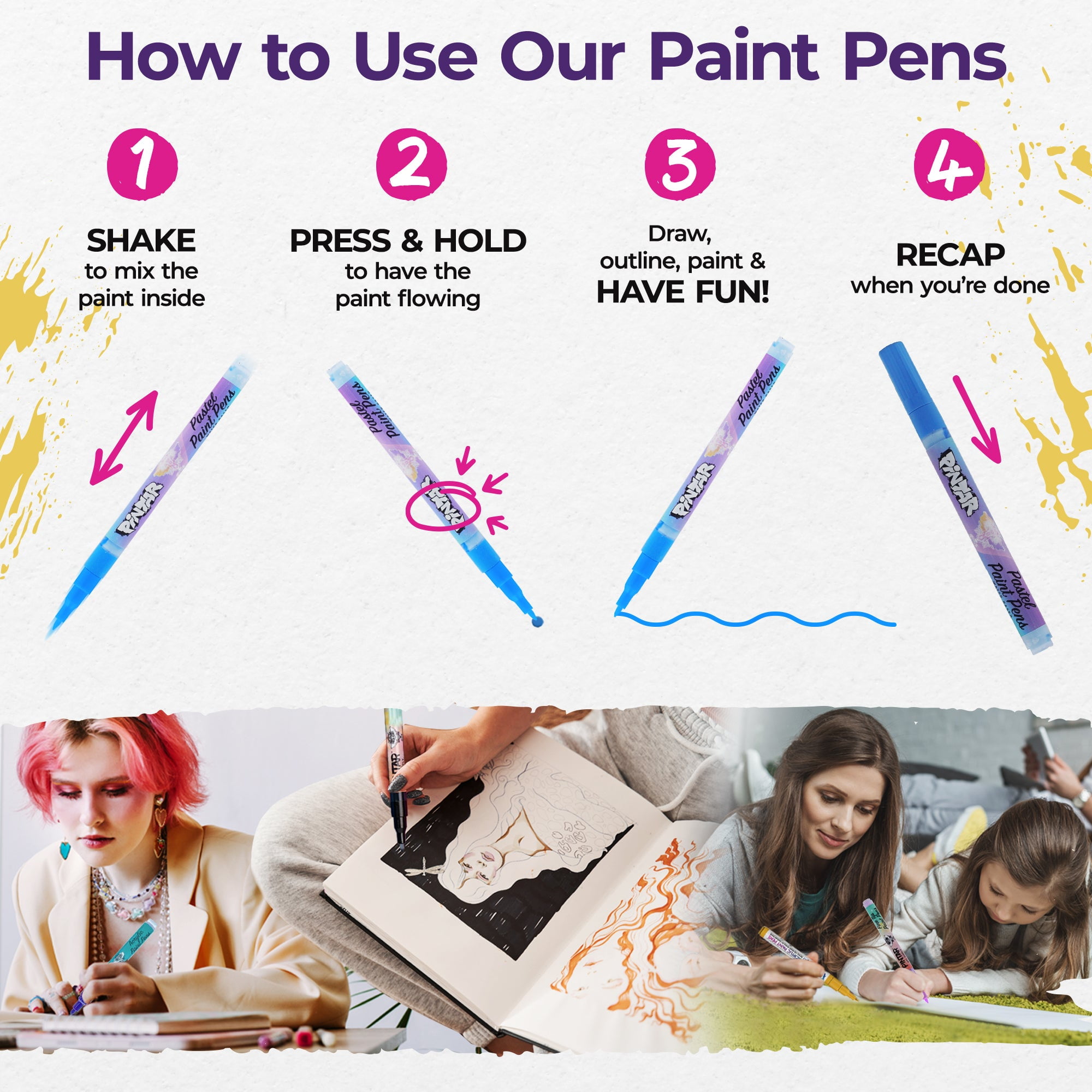 PINTAR Pastel Acrylic Paint Pens - Extra Fine Tip Brush Pens