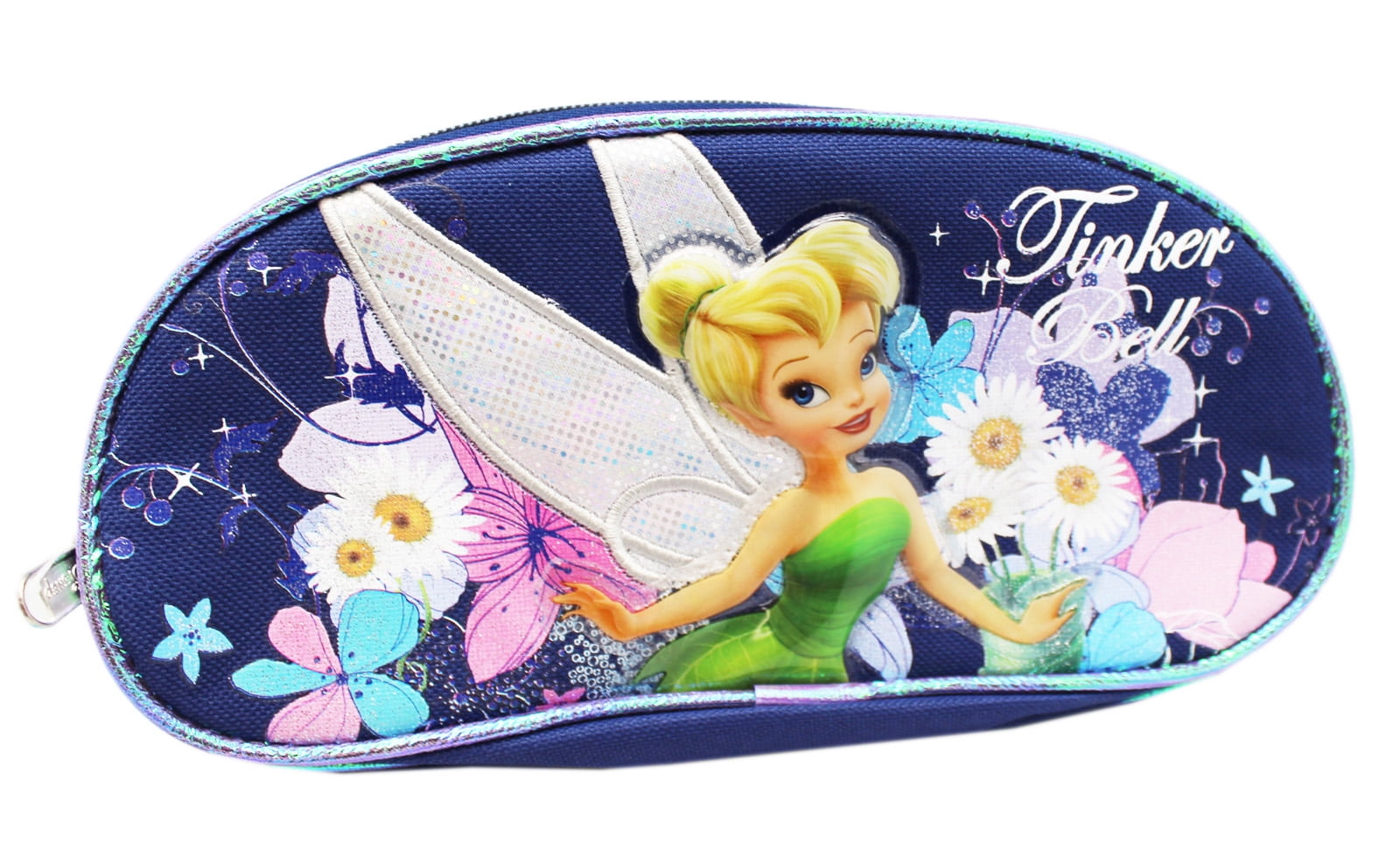 Disney's Tinker Bell Lavender Blue Floral Twin Pouch Cosmetic Bag