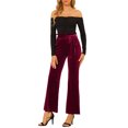 thumbnail image 2 of INSPIRE CHIC Women's Christmas Velvet Pants Halloween Tie Waist Stretchy Wide Leg Pants with Pockets XS Burgundy, 2 of 7
