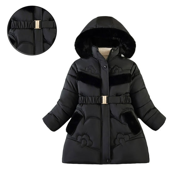 Kids Winter Coats with Hooded Puffer Jacket Kids Black Puffer Coat Zipper Long Sleeve Waterproof Kids Lightweight Jacket Girls Jackets Size 6-7 Years