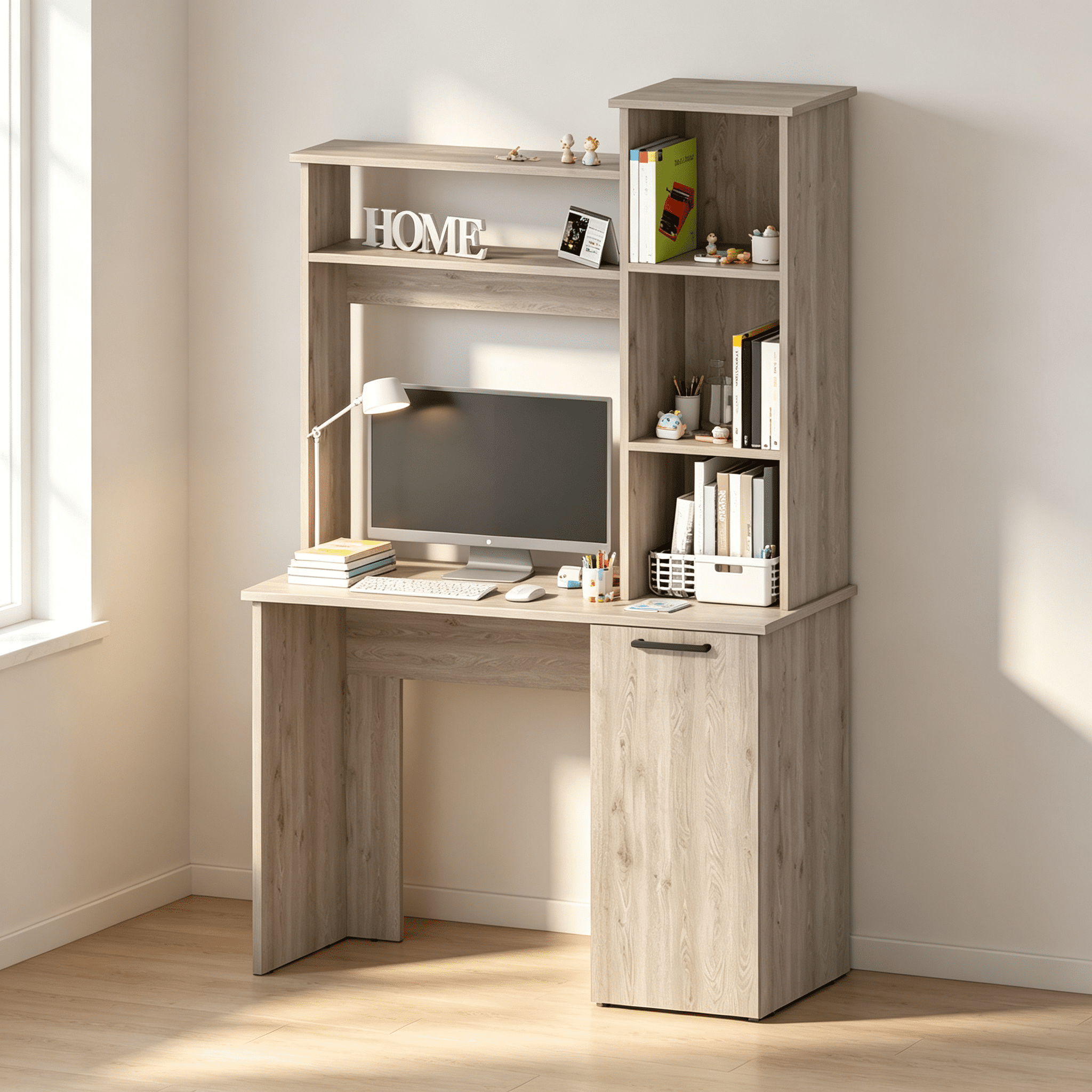 Asteroutdoor Computer Desk with Hutch and 3-Tier Storage Shelves, 38.7 in W