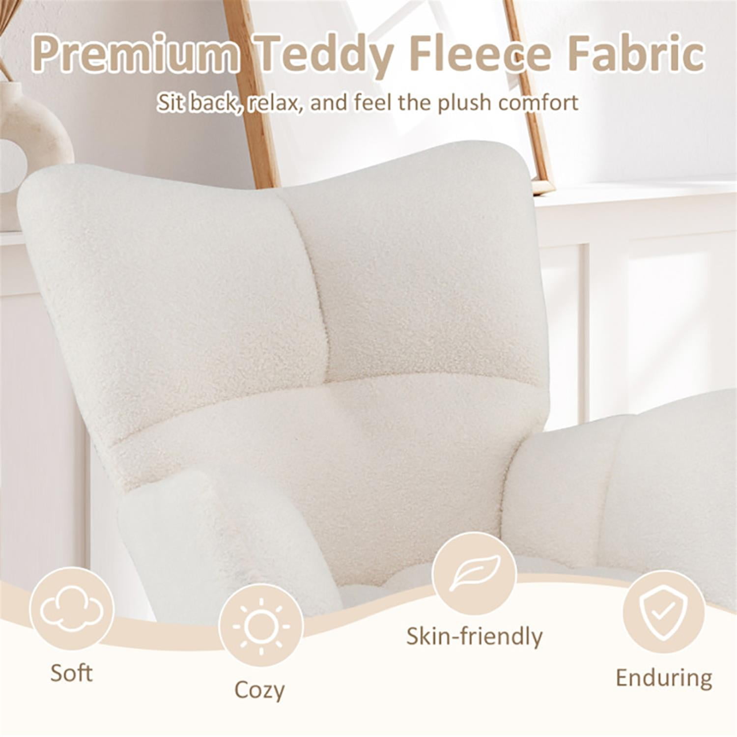 Demi Bonn Upholstered Rocking Chair, Accent Chair with Comfy Backrest and Armrest, Suitable for Home, Living Room and Bedroom, Beige