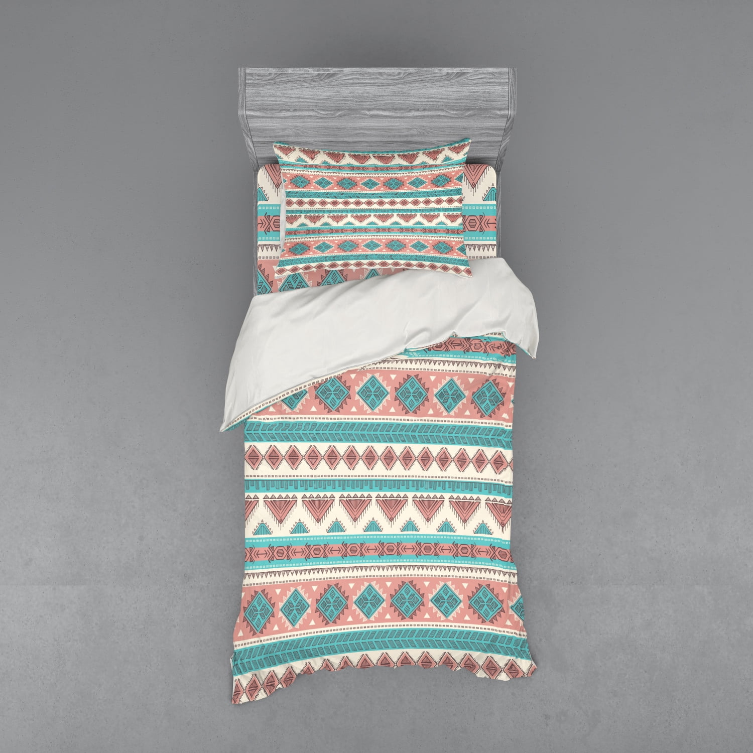 Tribal Duvet Cover Set, Vintage Design Native Style Geometric Triangles