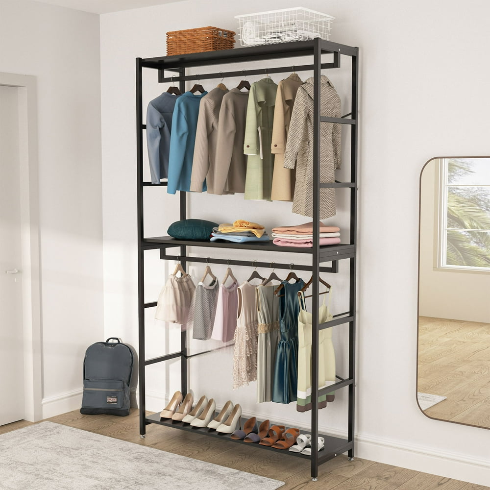 Tribesigns Free-standing Closet Organizer, 86 inches Double Rod Closet ...