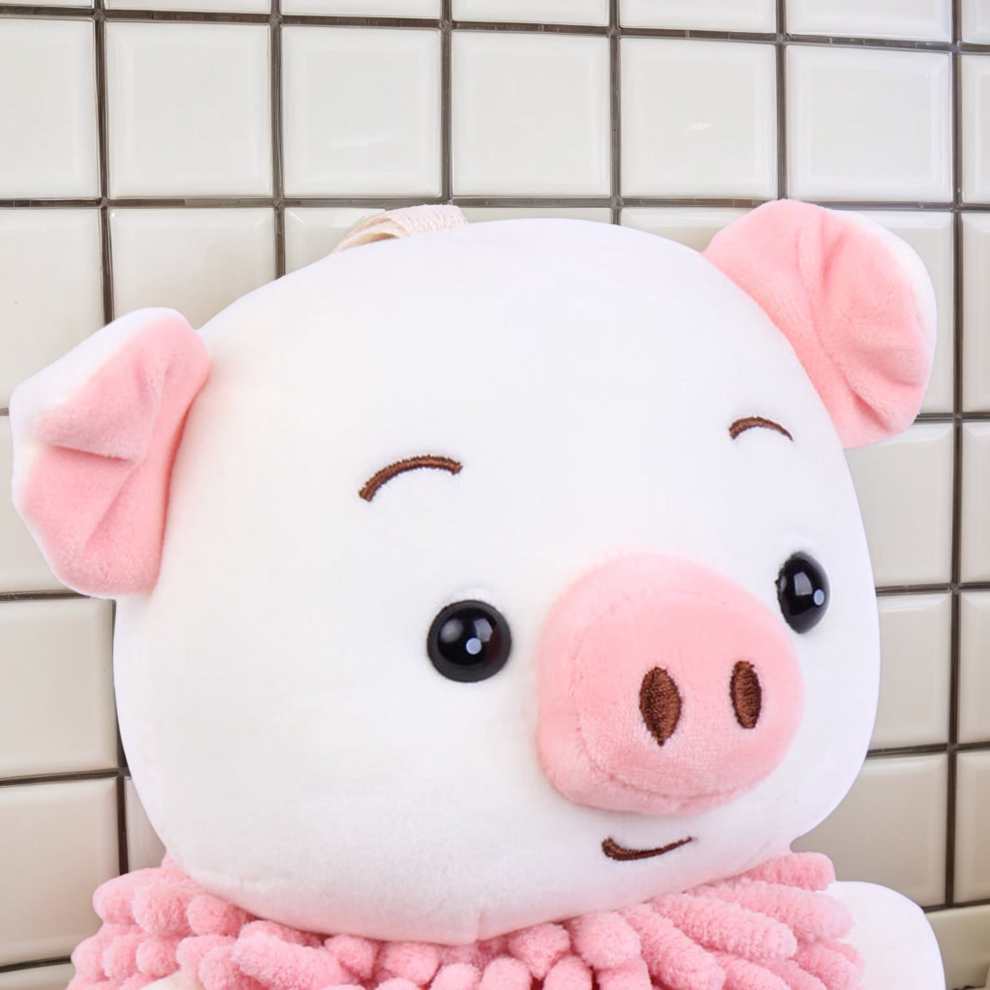 NOMADIC NOOK Cute Cartoon Piggy Chenille Plush Ball Hand Towels, 2 PC Soft Absorbent Hanging Hand Towel for Bathroom Kitchen 7" x 11" Brown