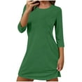 thumbnail image 2 of Women's 3/4 Sleeve Crew Neck Nightgown Solid Color Casual Loose Sleepshirt Flowy Soft Breathable Home Wear Green XXL, 2 of 6
