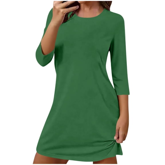 Admvng Nightgowns for Women 3/4 Sleeve Crew Neck Nightshirt Soft Modal Sleep Dress Casual Loungewear Plus Size Dresses S-2XL