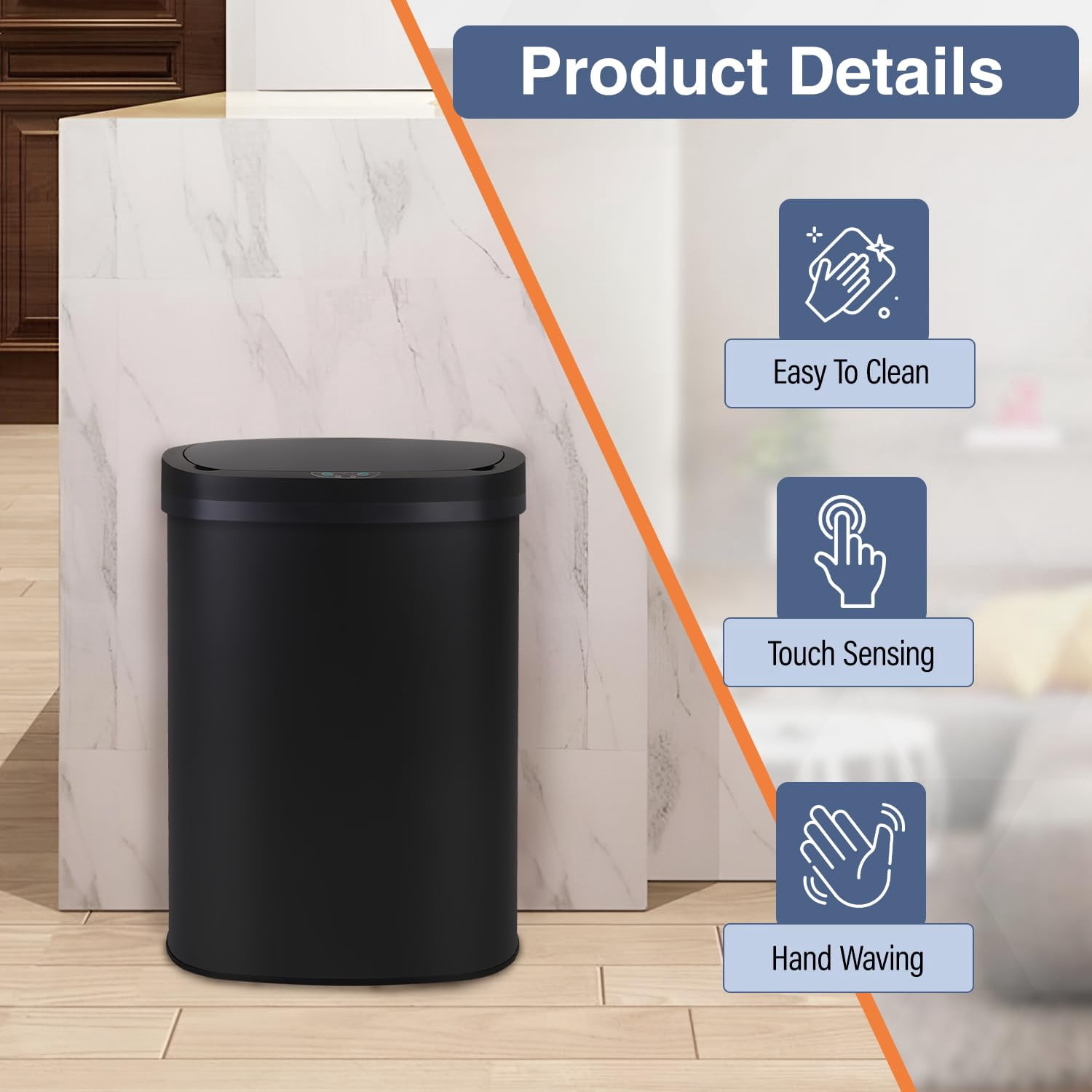 PayLessHere 13Gal Touchless Trash Can - Stainless Steel Auto Lid for Kitchen，Black