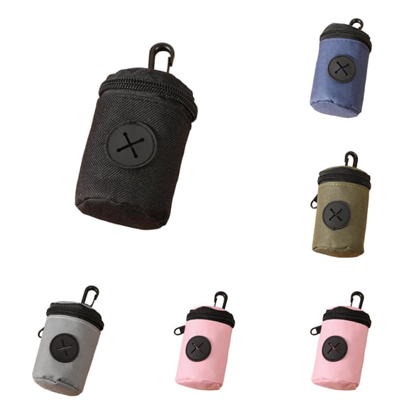 Dog Poop Bag Holder for Leash, Soft Fabric Doggie Waste Bag Dispenser with Carabiner Clip, Easy Release Fits Standard Poo Bags, Puppy Potty Carrier Zipper Pouch