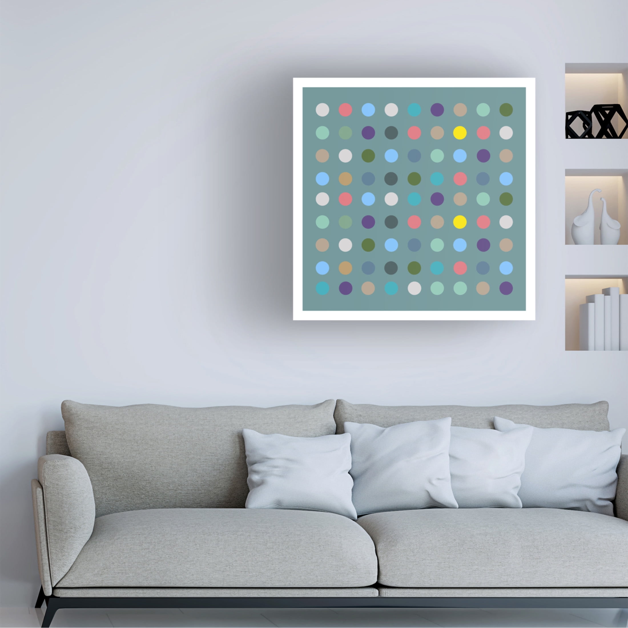 Canvas Wall Art - Tom Quartermaine 'Colorful Polka Dots on Blue in Square' Wall Art for Living Room, Bedroom, or Office Décor by Trademark Fine Art - 24 x 24 Inches