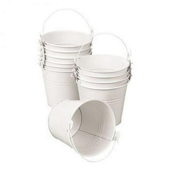 Fun Express Metal Pail White Paper Party Supply Sets, with Handle (12 Pieces)