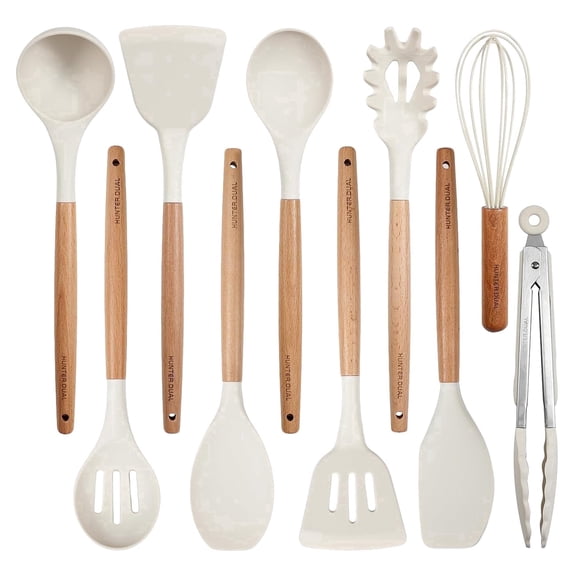 NULAS Silicone Cooking Utensils Set, Heat Resistant & Non-Stick Kitchen Tools, 10-Piece BPA Free Silicone Cooking Utensils, White