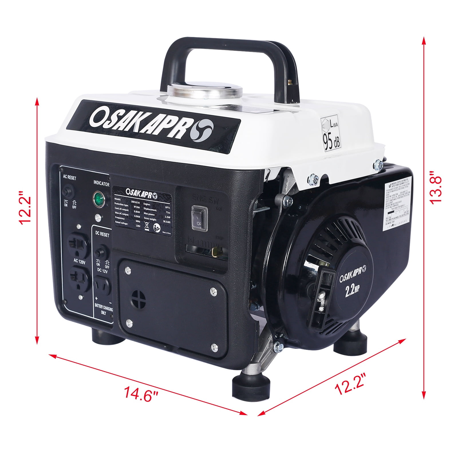 Portable Gas Powered Generator, 900W Peak, 800W Rated, Low Noise, Lightweight, EPA Compliant for Home, Camping, and Outdoor Use