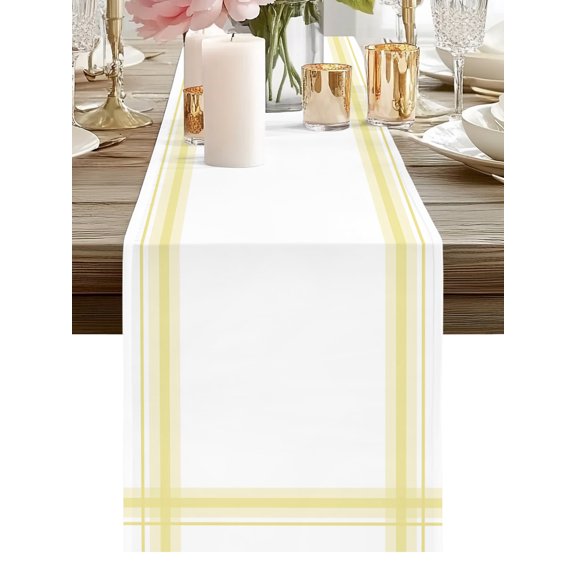Table Runner Yellow Stripes Lines Table Runners Solid Color Frame Grid Cotton Linen Dresser Scarf Kitchen Dining Table Decor for Holiday Party Home Decor 13x72 Inch