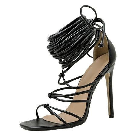 

Yzengfg Ladies Lace Sandals Shoes Strap Up Toe Sexy High Squared Heels Womens Women s Sandals Womens Leather Sandals Size 5