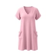 thumbnail image 5 of Efsteb Women's Cotton Tunic Dress V-Neck Short Sleeve Casual Loose Fit Short Dress with Side Pockets （Pink,XL）, 5 of 7