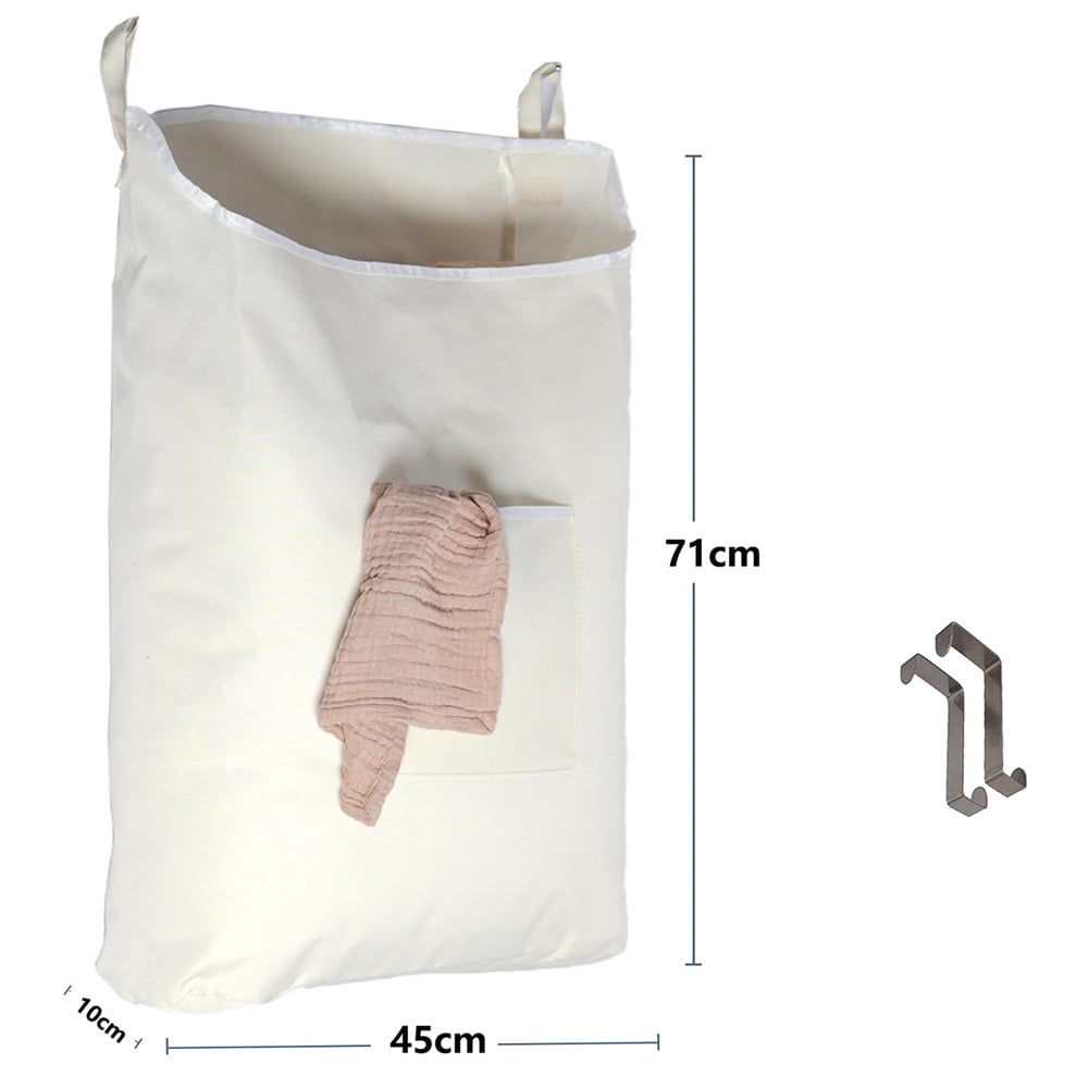 Household Essentials Hanging Canvas Laundry Hamper Bag,Durable Space Saving Laundry Bag with Zipper and Wide Open Top, Beige, 71*45cm