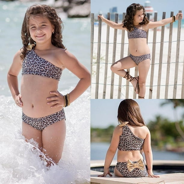 3Pcs Sets Kids Baby Girl Clothes Leopard Bikini Set Swimwear Swimsuit  Bathing Suit