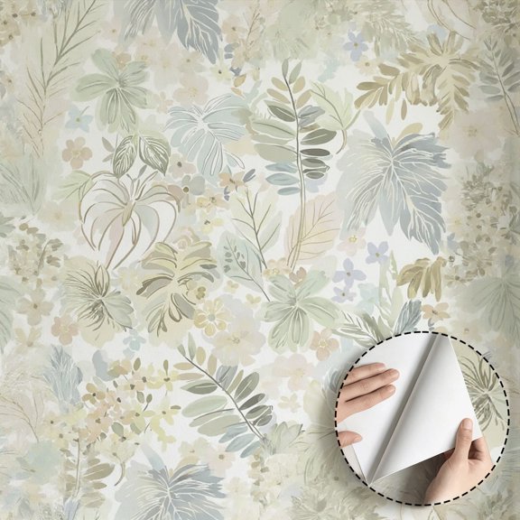 Watercolor Pastel Floral Wallpaper Boho Minimalist Aesthetic Peel and Stick Waterproof Wallpaper Home Decor for Living Room Bedroom Bathroom Kitchen Cabinet Drawer Dorm Room 17.7 * 78.5 in