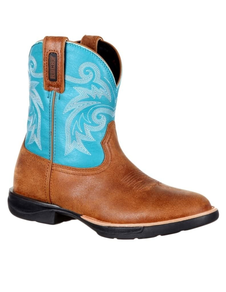 rocky western boots womens 8" round toe leather brown rkw0219