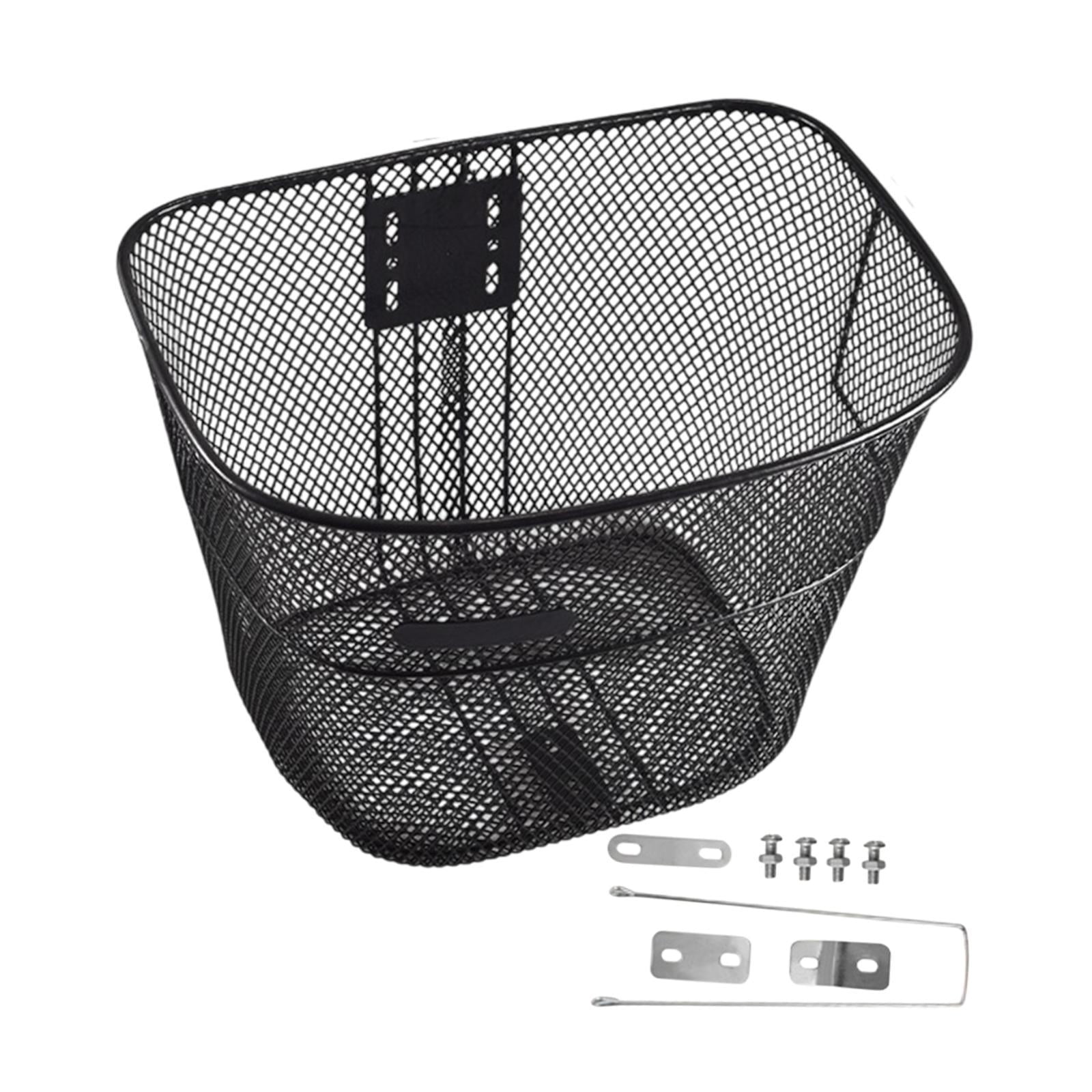 lacooooppia Bike Front Basket Metal Wire Cycling Accessory Black Universal Heavy Duty Basket Cargo Basket for Mountain Road Bikes L with Long Brace