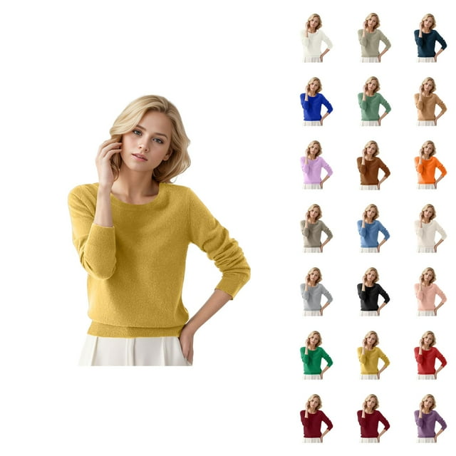 Pulls pour Femmes 2026 Mode Automne Hiver Manches Longues Col Rond Doux Tricoté Uni
