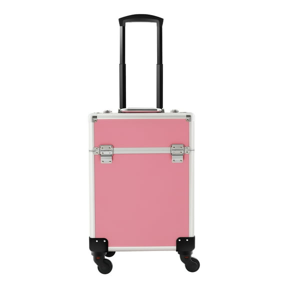 Rolling Makeup Train Case with Keys for Professional Makeup Artists, Hair Stylists, Cosmetologists, and Nail Technicians for Storing Nail Polish, Lipsticks, Spray Bottles, and Other Beauty Tools