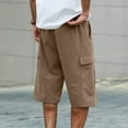 thumbnail image 3 of Homeyce Mens Cargo Shoes Knee Length Elastic Waist Cargo Pants Casual Stretch Summer Bermuda Shorts with Multi-Pockets No Belt Big Tall Pants,Light Brown 2XL, 3 of 4