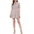 thumbnail image 2 of INSPIRE CHIC Women's Ruffle Floral Bow Tie Chiffon Puff Short Sleeve Fit & Flare Dress XS Pink, 2 of 7